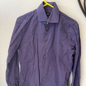 Hugo‎ Boss Mens Slim Fit Purple Patterned Cotton Button-Up Shirt Size 41/16